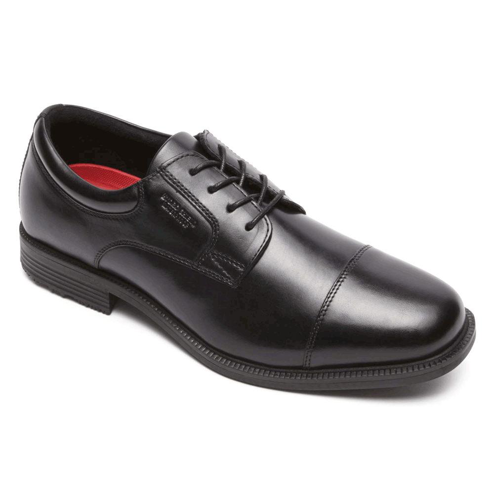 Rockport Mens Dress Shoes Black - Essential Details Waterproof Cap Toe - UK 864-LFAIQX